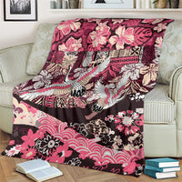 Japanese Hawaiian Crane Blanket Soft Pink Tapa Patchwork Pattern