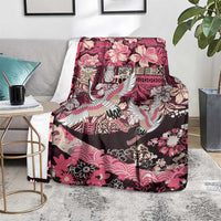 Japanese Hawaiian Crane Blanket Soft Pink Tapa Patchwork Pattern