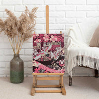 Japanese Hawaiian Crane Canvas Wall Art Soft Pink Tapa Patchwork Pattern