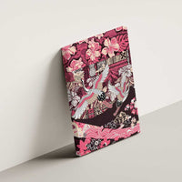 Japanese Hawaiian Crane Canvas Wall Art Soft Pink Tapa Patchwork Pattern