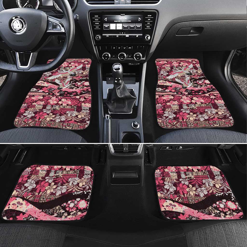 Japanese Hawaiian Crane Car Mats Soft Pink Tapa Patchwork Pattern