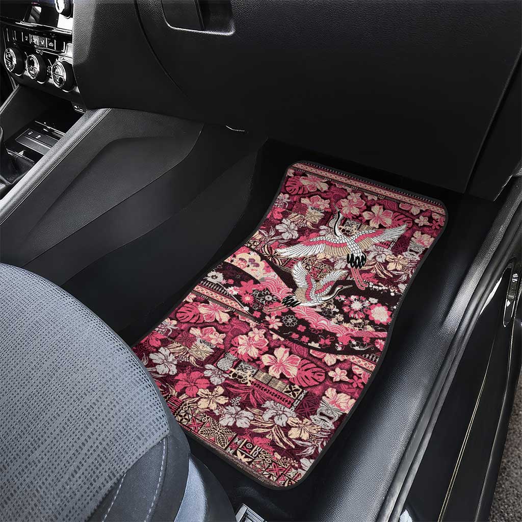 Japanese Hawaiian Crane Car Mats Soft Pink Tapa Patchwork Pattern