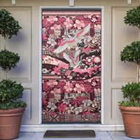 Japanese Hawaiian Crane Door Cover Soft Pink Tapa Patchwork Pattern