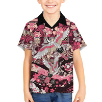 Japanese Hawaiian Crane Family Matching Long Sleeve Bodycon Dress and Hawaiian Shirt Soft Pink Tapa Patchwork Pattern