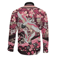 Japanese Hawaiian Crane Family Matching Off The Shoulder Long Sleeve Dress and Hawaiian Shirt Soft Pink Tapa Patchwork Pattern