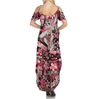 Japanese Hawaiian Crane Family Matching Summer Maxi Dress and Hawaiian Shirt Soft Pink Tapa Patchwork Pattern