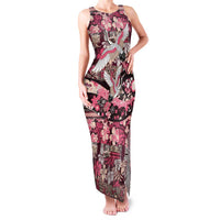 Japanese Hawaiian Crane Family Matching Tank Maxi Dress and Hawaiian Shirt Soft Pink Tapa Patchwork Pattern