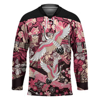 Japanese Hawaiian Crane Hockey Jersey Soft Pink Tapa Patchwork Pattern