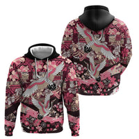 Japanese Hawaiian Crane Hoodie Soft Pink Tapa Patchwork Pattern