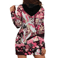 Japanese Hawaiian Crane Hoodie Dress Soft Pink Tapa Patchwork Pattern
