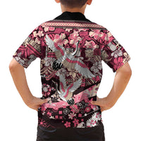 Japanese Hawaiian Crane Kid Hawaiian Shirt Soft Pink Tapa Patchwork Pattern