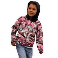 Japanese Hawaiian Crane Kid Hoodie Soft Pink Tapa Patchwork Pattern