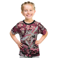 Japanese Hawaiian Crane Kid T Shirt Soft Pink Tapa Patchwork Pattern