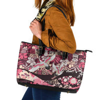 Japanese Hawaiian Crane Leather Tote Bag Soft Pink Tapa Patchwork Pattern