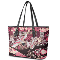 Japanese Hawaiian Crane Leather Tote Bag Soft Pink Tapa Patchwork Pattern