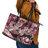 Japanese Hawaiian Crane Leather Tote Bag Soft Pink Tapa Patchwork Pattern