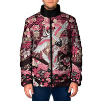 Japanese Hawaiian Crane Padded Jacket Soft Pink Tapa Patchwork Pattern