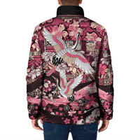 Japanese Hawaiian Crane Padded Jacket Soft Pink Tapa Patchwork Pattern