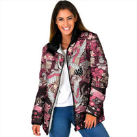 Japanese Hawaiian Crane Padded Jacket Soft Pink Tapa Patchwork Pattern
