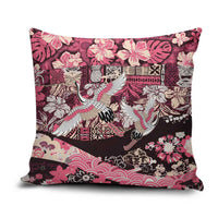 Japanese Hawaiian Crane Pillow Cover Soft Pink Tapa Patchwork Pattern