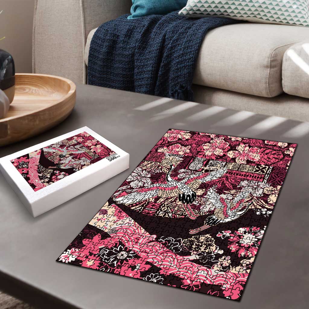 Japanese Hawaiian Crane Puzzle Soft Pink Tapa Patchwork Pattern