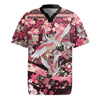 Japanese Hawaiian Crane Rugby Jersey Soft Pink Tapa Patchwork Pattern