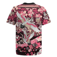 Japanese Hawaiian Crane Rugby Jersey Soft Pink Tapa Patchwork Pattern
