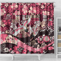 Japanese Hawaiian Crane Shower Curtain Soft Pink Tapa Patchwork Pattern