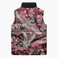 Japanese Hawaiian Crane Sleeveless Puffer Jacket Soft Pink Tapa Patchwork Pattern