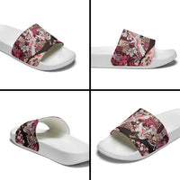 Japanese Hawaiian Crane Slide Sandals Soft Pink Tapa Patchwork Pattern