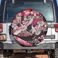 Japanese Hawaiian Crane Spare Tire Cover Soft Pink Tapa Patchwork Pattern