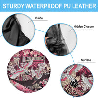 Japanese Hawaiian Crane Spare Tire Cover Soft Pink Tapa Patchwork Pattern