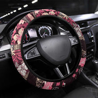 Japanese Hawaiian Crane Steering Wheel Cover Soft Pink Tapa Patchwork Pattern