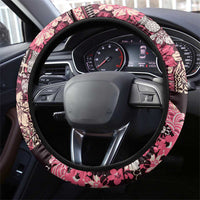 Japanese Hawaiian Crane Steering Wheel Cover Soft Pink Tapa Patchwork Pattern