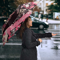 Japanese Hawaiian Crane Umbrella Soft Pink Tapa Patchwork Pattern