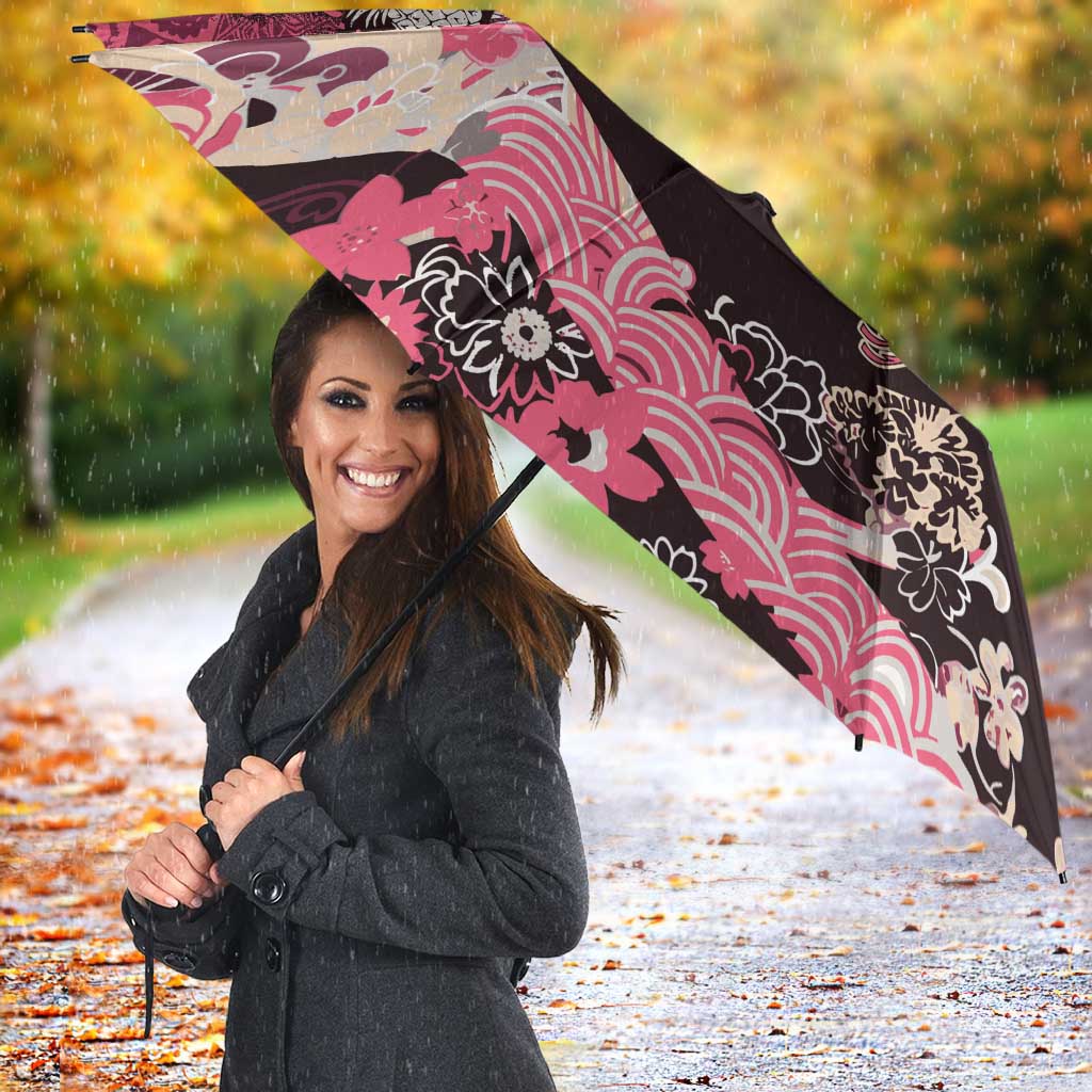Japanese Hawaiian Crane Umbrella Soft Pink Tapa Patchwork Pattern