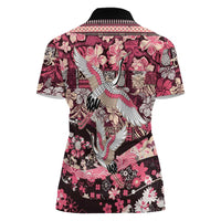 Japanese Hawaiian Crane Women Polo Shirt Soft Pink Tapa Patchwork Pattern