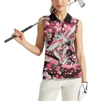 Japanese Hawaiian Crane Women Sleeveless Polo Shirt Soft Pink Tapa Patchwork Pattern