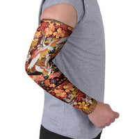 Japanese Hawaiian Crane Arm Sleeves Yellow Ochre Tapa Patchwork Pattern