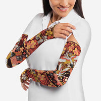 Japanese Hawaiian Crane Arm Sleeves Yellow Ochre Tapa Patchwork Pattern