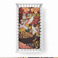 Japanese Hawaiian Crane Baby Bed Cover Yellow Ochre Tapa Patchwork Pattern LT9 28 × 52 in Blue - Polynesian Pride