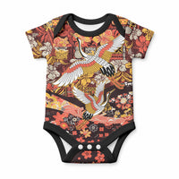 Japanese Hawaiian Crane Baby Onesie Yellow Ochre Tapa Patchwork Pattern LT9 Blue - Polynesian Pride