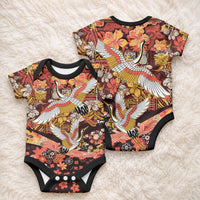 Japanese Hawaiian Crane Baby Onesie Yellow Ochre Tapa Patchwork Pattern LT9 - Polynesian Pride
