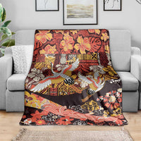 Japanese Hawaiian Crane Blanket Yellow Ochre Tapa Patchwork Pattern