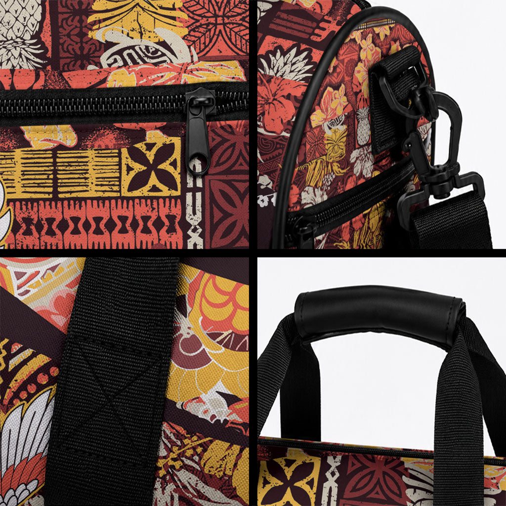 Japanese Hawaiian Crane Duffle Bag Yellow Ochre Tapa Patchwork Pattern LT9 - Polynesian Pride