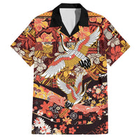 Japanese Hawaiian Crane Family Matching Tank Maxi Dress and Hawaiian Shirt Yellow Ochre Tapa Patchwork Pattern