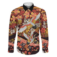 Japanese Hawaiian Crane Family Matching Tank Maxi Dress and Hawaiian Shirt Yellow Ochre Tapa Patchwork Pattern