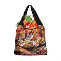 Japanese Hawaiian Crane Grocery Bag Yellow Ochre Tapa Patchwork Pattern