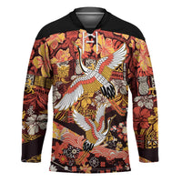 Japanese Hawaiian Crane Hockey Jersey Yellow Ochre Tapa Patchwork Pattern