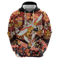 Japanese Hawaiian Crane Hoodie Yellow Ochre Tapa Patchwork Pattern